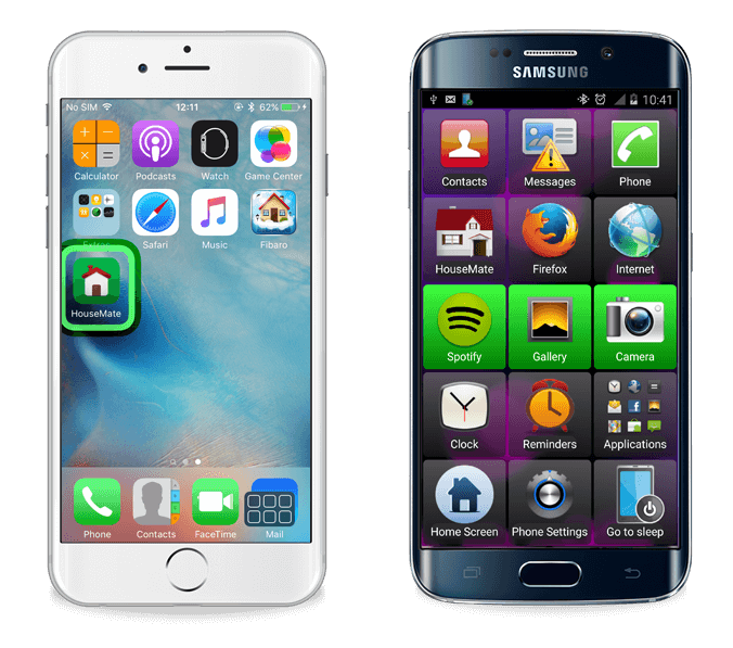 iPhone and Android Phone showing Housemate apps on homescreens
